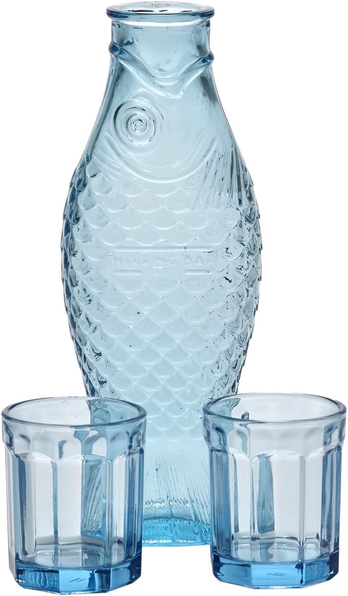 Serax Paola Navone Fish & Fish Karaf giftset met 2 Glazen Blauw