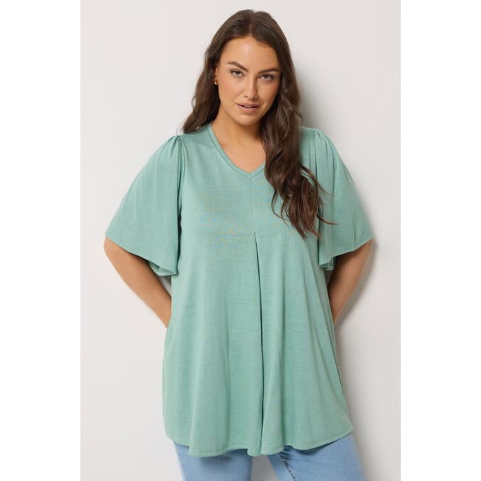 Yours Groene Top Met Plooien Aan De Voorkant Size 48