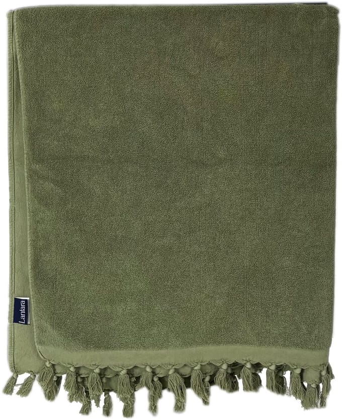 Lantara Hamamdoek met Badstof - Khaki groen - 90x190cm -