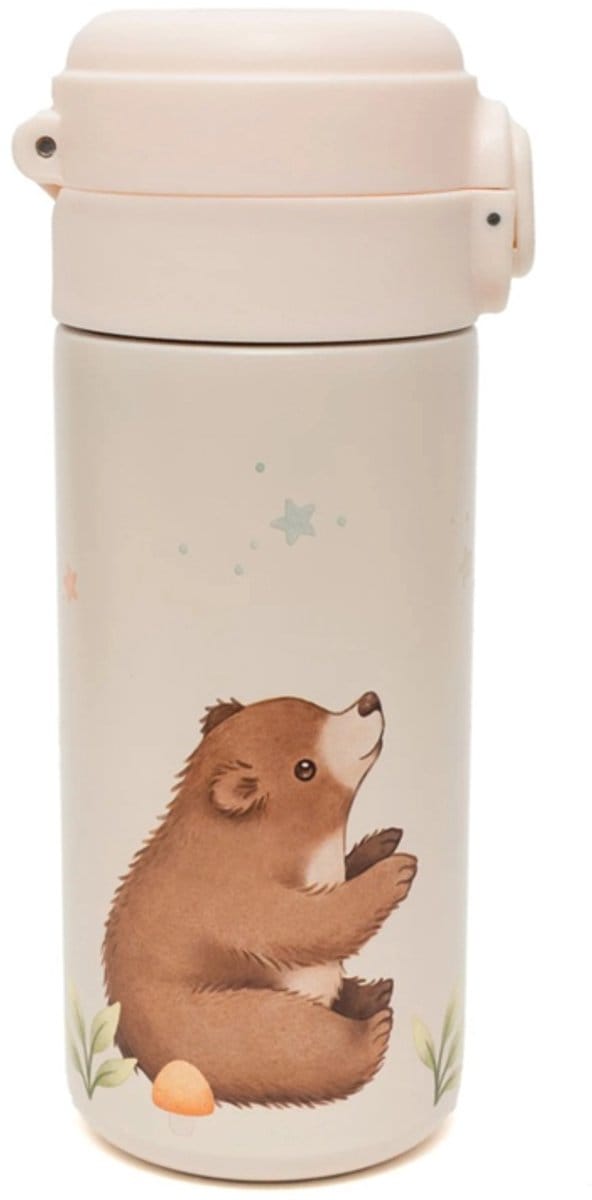 Petit Monkey Thermo Drinkfles Bears and Stars Back to School - Wit