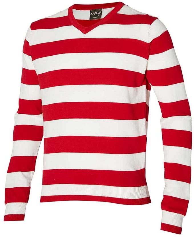 Apollo Carnaval verkleed trui Brabant - v-hals - rood/wit gestreept - dames / heren M
