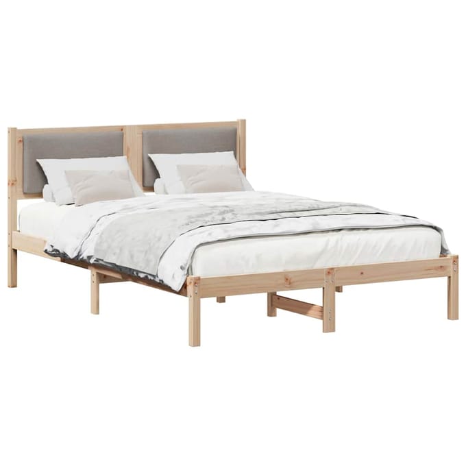 vidaXL - Bedframe - met - hoofdeinde - Taupe - 150 - x - 200 - cm - Massief - grenenhout