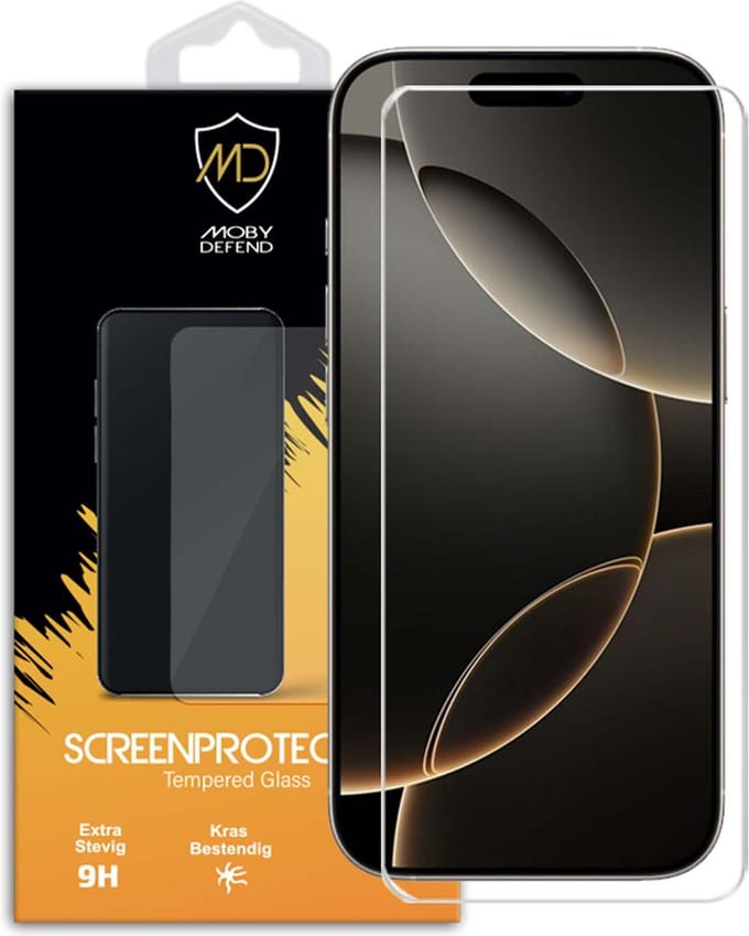 MobyDefend Screenprotector - Geschikt voor iPhone 16 Pro - Case-Friendly Screensaver - Gehard Glas
