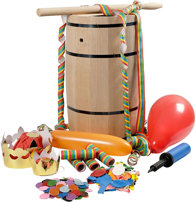 Grabbelton - Carnavals Ton - Met Feest Artikelen - Beuken - Groot - H: 54 cm - 1 stuk