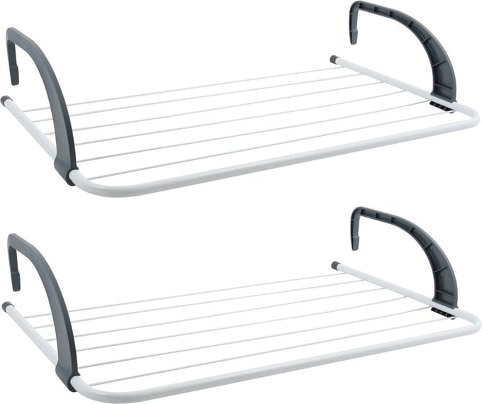 MSV Inklapbaar klein wasgoedrekje/droogrek - 2x - 5 meter waslijn - Ophangbaar - 36 x 60 cm