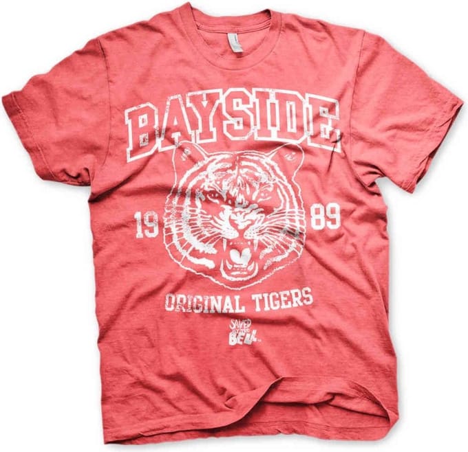 Saved By The Bell Heren Tshirt -L- Bayside 1989 Original Tigers Rood