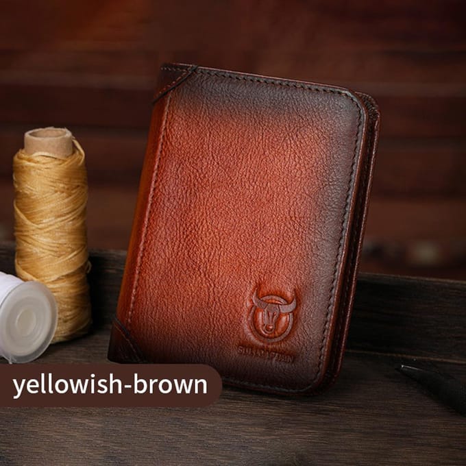 Heren Grote Capaciteit Echt Lederen Bifold Portemonnee RFID Blokkerende Vintage Creditcardhouder bruin/geel