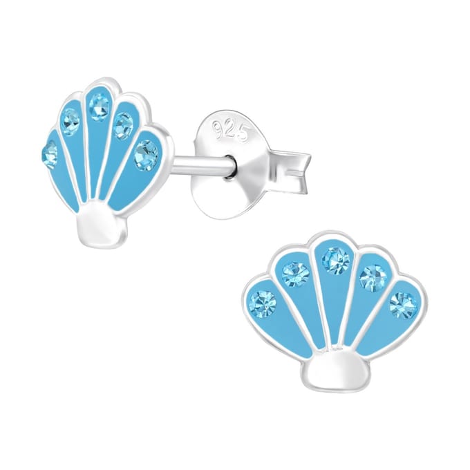 Oorbellen meisje schelp - blauw - glitter
