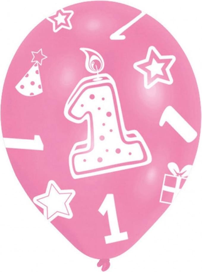 Amscan Ballonnen 1 Jaar Roze 6 Stuks 28 Cm