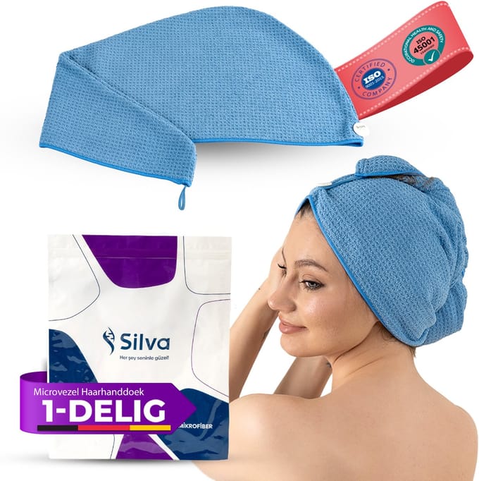Silva - Haarhanddoek - Microvezel Handdoek voor Haar - Handdoek - Blauw