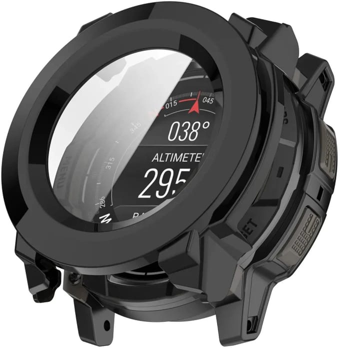 Strap-it PC Case van glas geschikt voor Garmin Instinct 3 - 45mm - Optimale bescherming tegen krassen & stoten - Screenprotector (Zwart)
