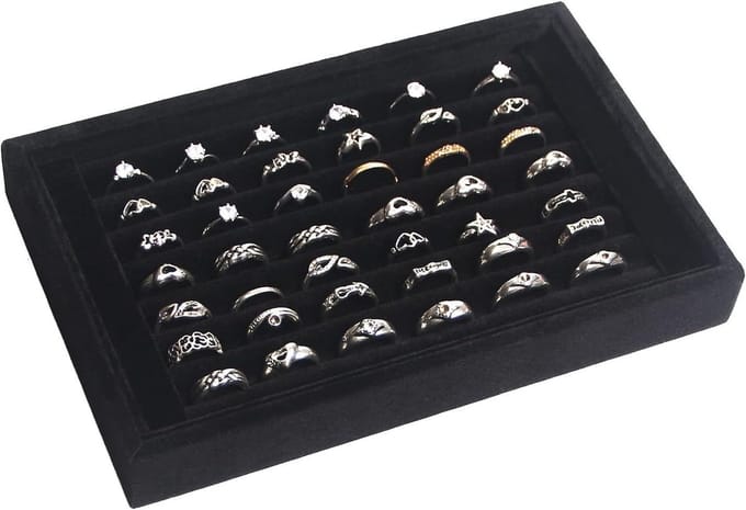 Ringhouder Displaybak - Sieraden Organizer - Sieraden Presenteren - 7 Sleuven voor Ringen - Voor 42 Ringen - Zwart