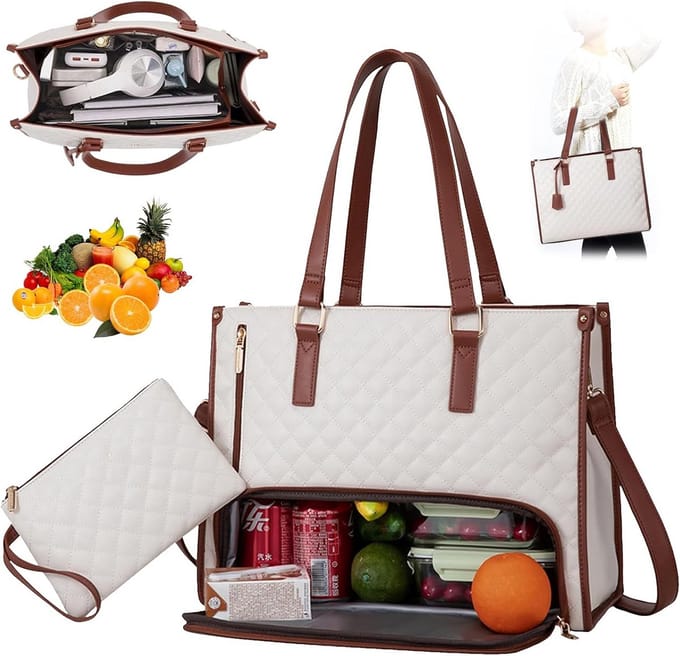 Grote Tote Tas met Geïntegreerde Koeltas voor 15.6 Inch Laptop