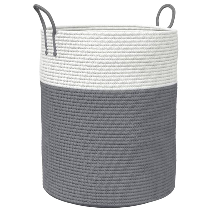 vidaXL - Opbergmand - Ø - 38x46 - cm - katoen - grijs - en - wit