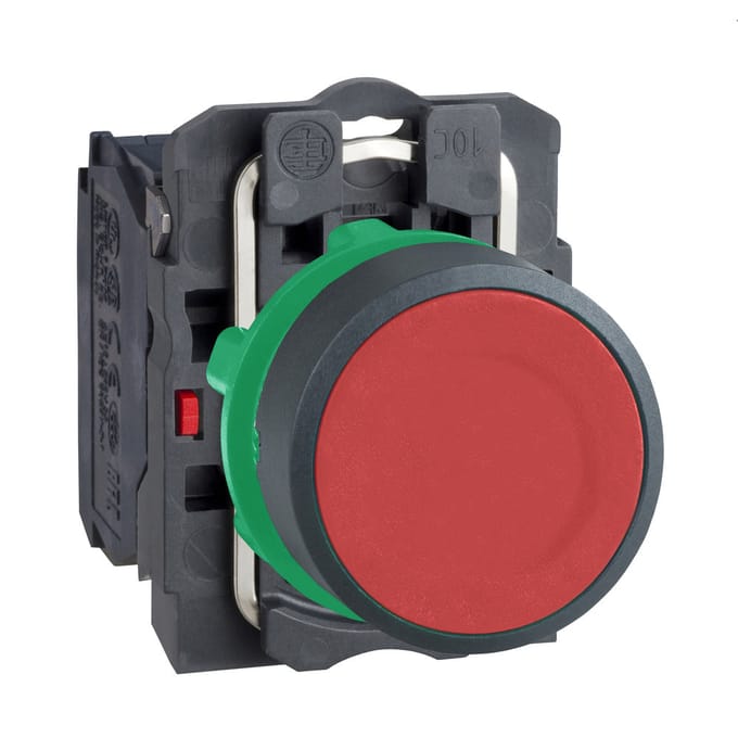 Schneider Electric Harmony push button complete with spring return and flat touch Oppervlak in Rood Kleur 1xnc xb5aa42
