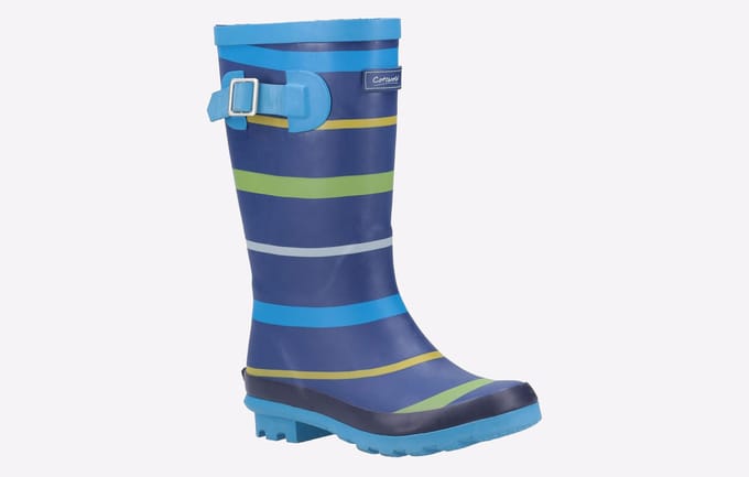 Cotswold Stripe Wellington Rubberen Jongens Blauw/Groen/Gele Regenlaarzen