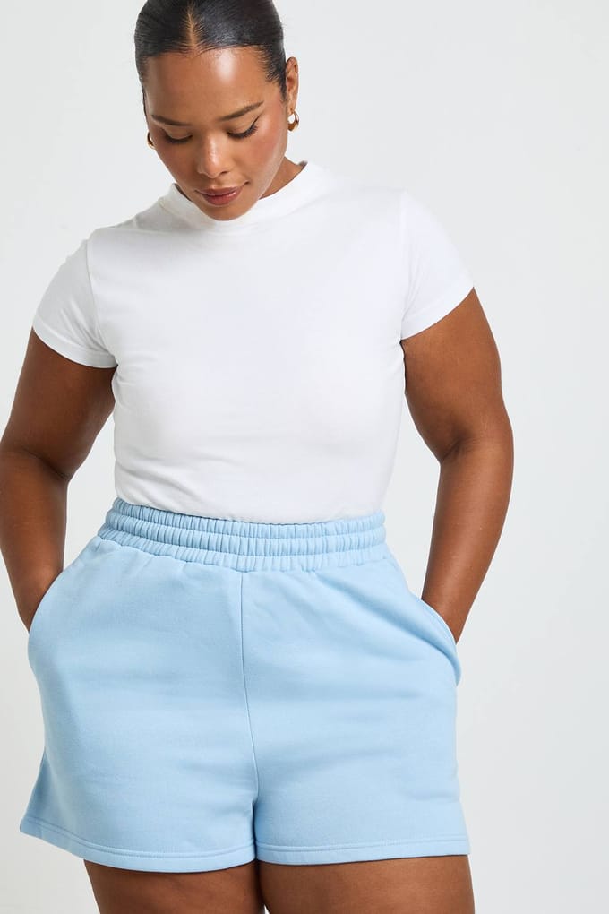 boohoo Dames Plus Shorts Met Brede Tailleband | Poederblauw | Maat: 44