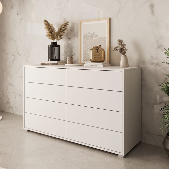 Meubella - Gideon - Ladekast 8 lades - Wit - 120x41x93 cm