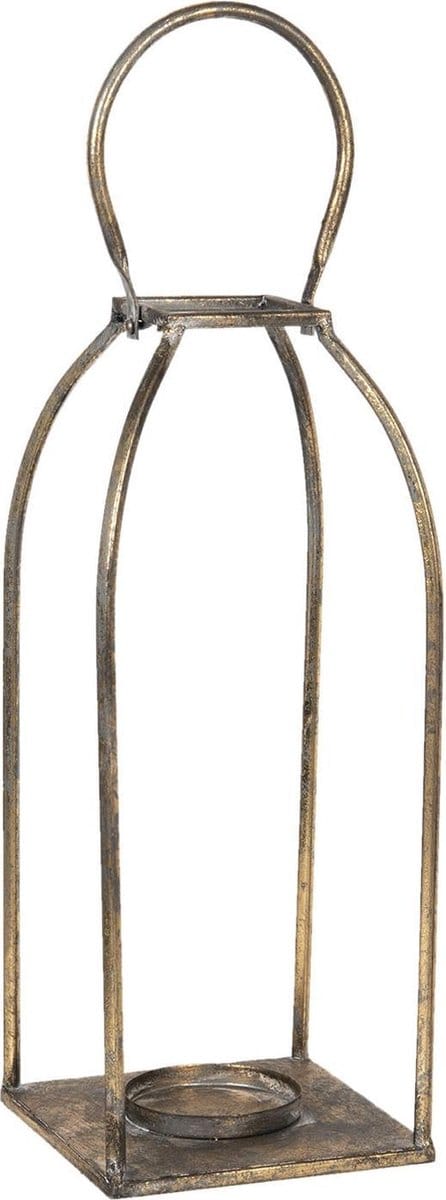 Clayre & Eef Windlicht 15*15*38 cm Koperkleurig Metaal Vierkant Kaarsenhouder Sfeerverlichting