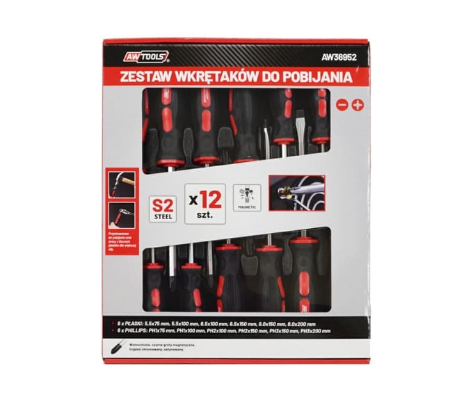 Awtools AW36952 - Schroevendraaierset - 12 stuks - CrV S2 Staal - Ergonomische Handgreep