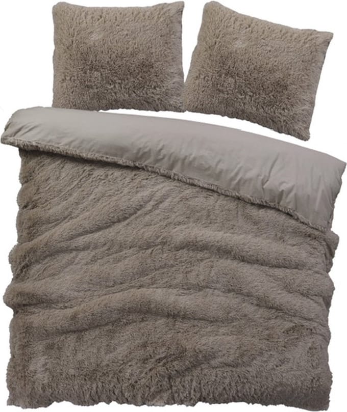 iSleep Dekbedovertrek Teddy Plush - Eenpersoons - 140x200/220 cm - Zand