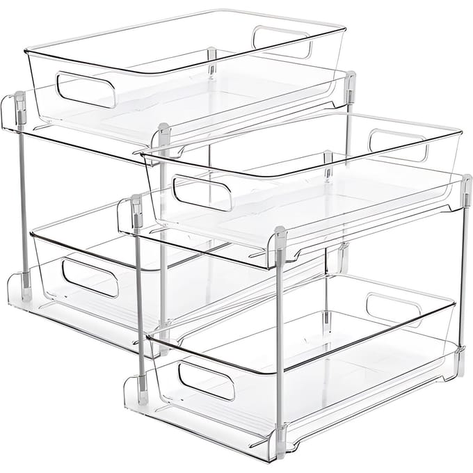 2 Stuks Dubbellaags Transparante Plastic Lade Organizer Onder Wastafel Schuiflades met Bak 2 Pack transparant