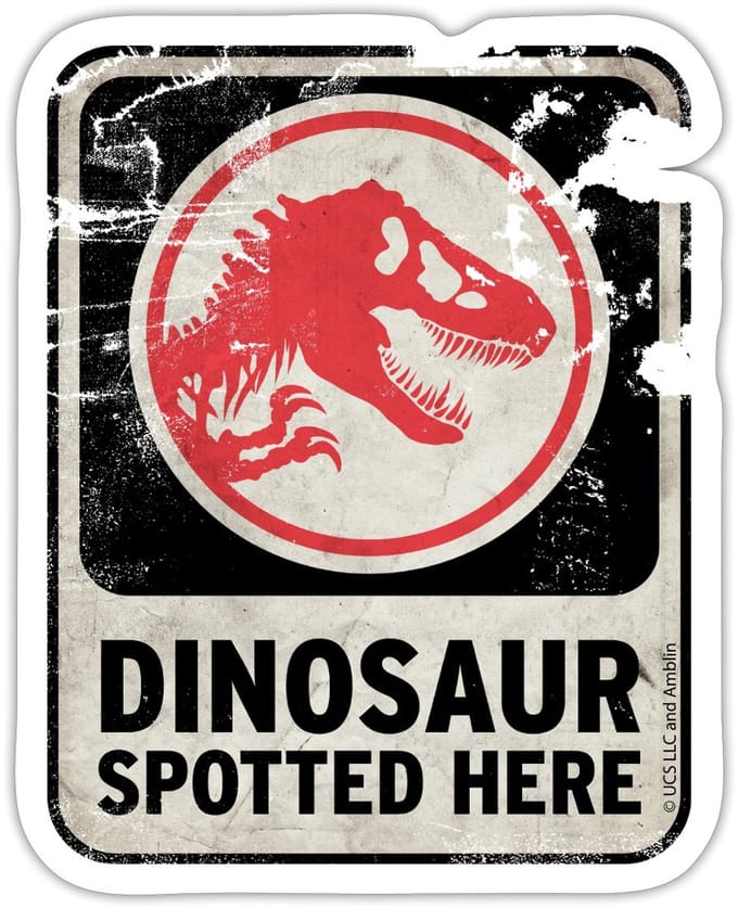 Jurassic World Dinosaur Spotted Here Sticker Maat S (max. 10 x 10cm)