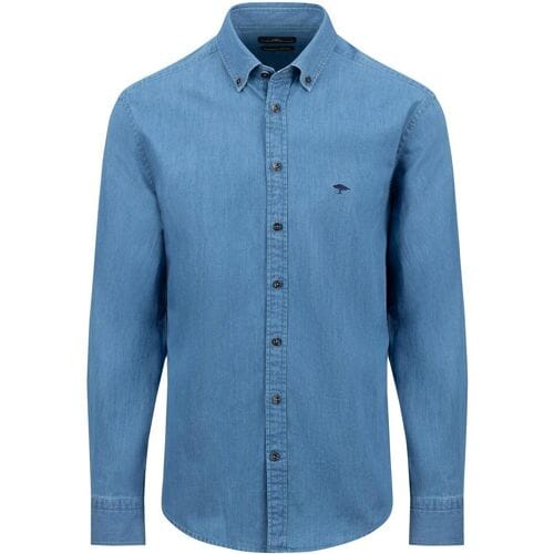 Fynch-Hatton Overhemd Uni Color Denim Button-Down Crystal Blue / male