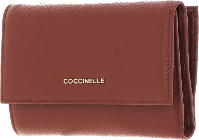 COCCINELLE Leren Portemonnee Metallic Soft Wallet Grainy Leather Brule Bruine