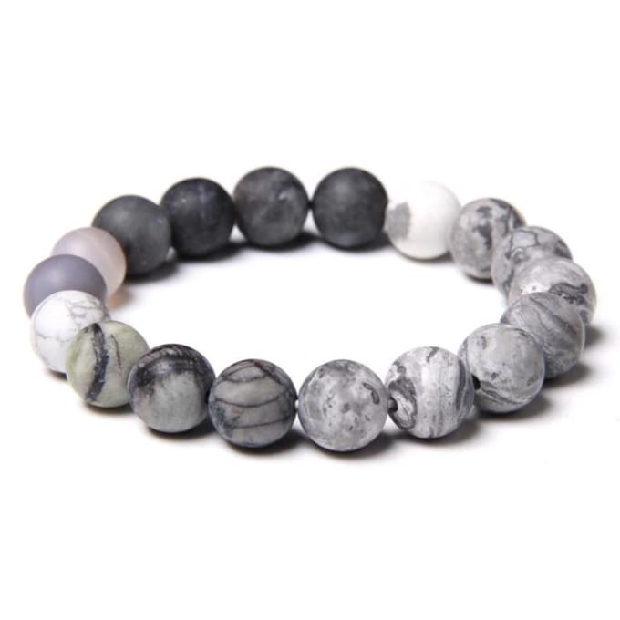 Marama - armband Altlas Mountains - matte halfedelstenen - elastisch - unisex - Ø 19 cm.