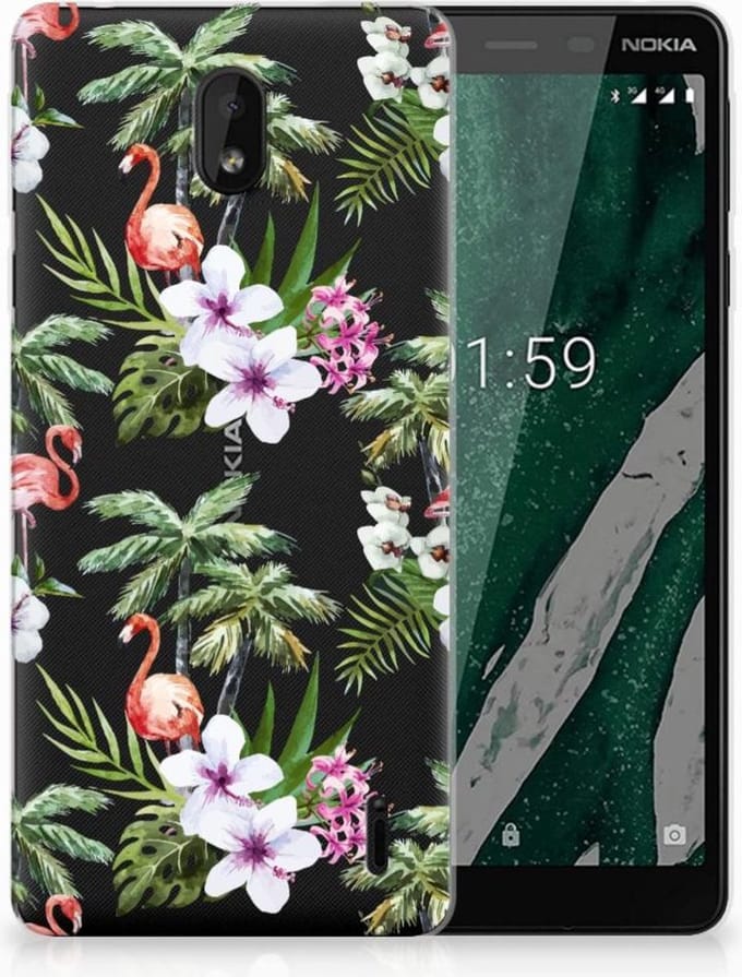 Nokia 1 Plus TPU Hoesje Flamingo Palms