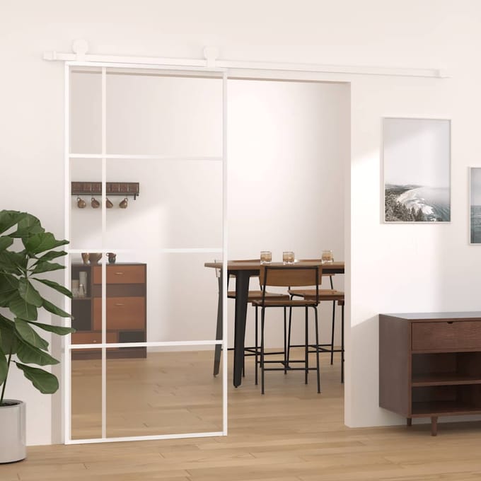 vidaXL - Schuifdeur - 90x205 - cm - ESG-glas - en - aluminium - wit