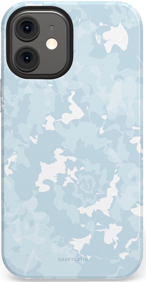 Casetastic hoesje geschikt voor Apple iPhone 12 Mini - Dubbellaagse bescherming - Blauwe wervels - Fashion Case - Wit Lichtgrijs