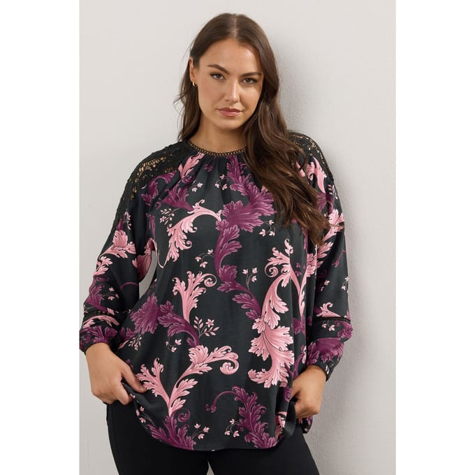 Yours Zwarte Paisley Kanten Blouse Size 44