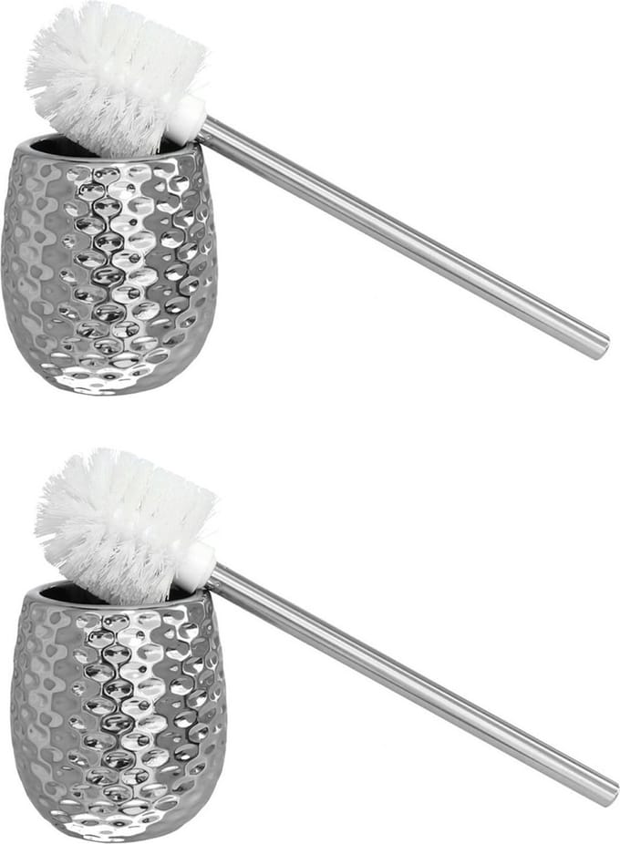 Berilo - WC/Toiletborstels in houder - 2x stuks zilver metaal 40 cm