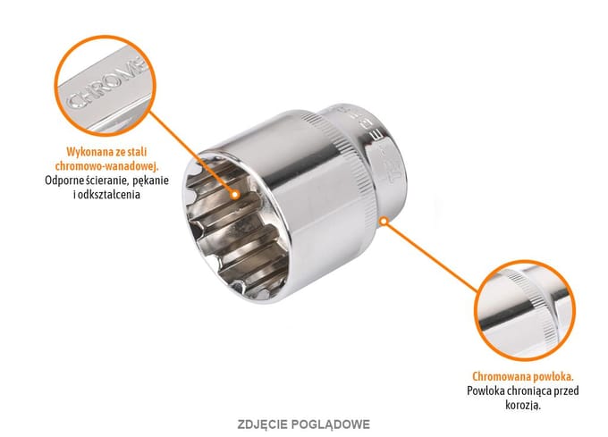 Spline Dop 20mm 1/2" 12-kant Kort TEGER CrV DIN 3124