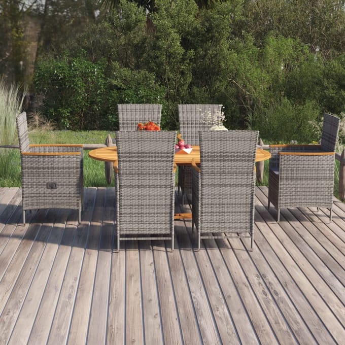 vidaXL - 7-delige - Tuinset - poly - rattan - grijs