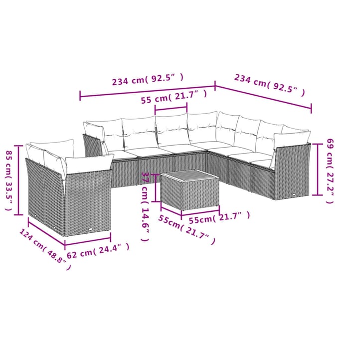 vidaXL - 10-delige - Loungeset - met - kussens - poly - rattan - beige