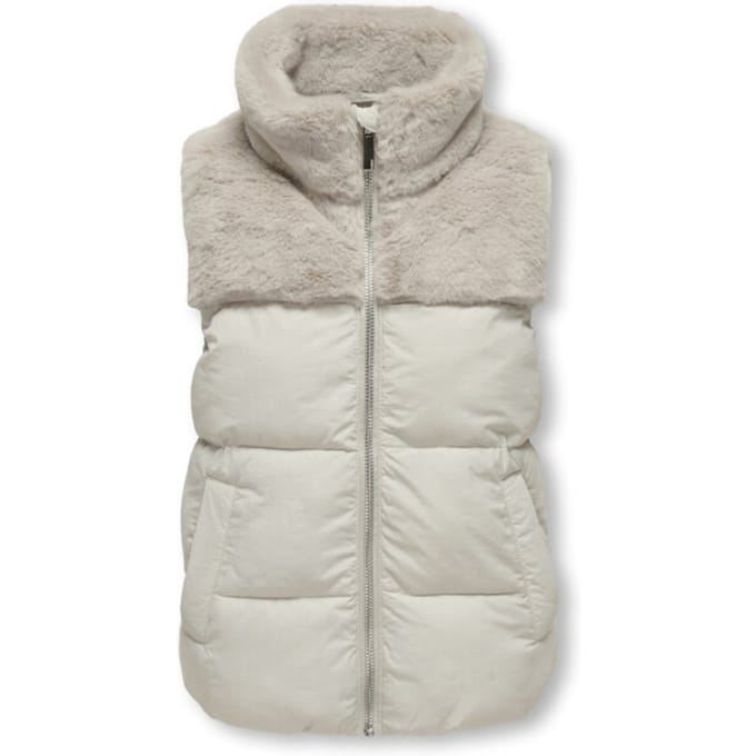 Only Kogwanja fur puffer mix waistcoat otw beige