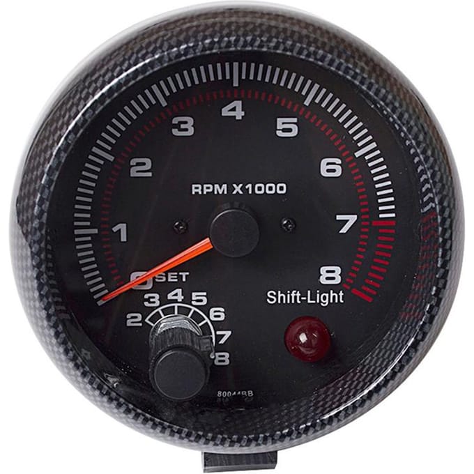 3,75  Auto Universele koolstofvezel Toerenteller Meter Wit Inter Shift licht 0-8000 RPM black