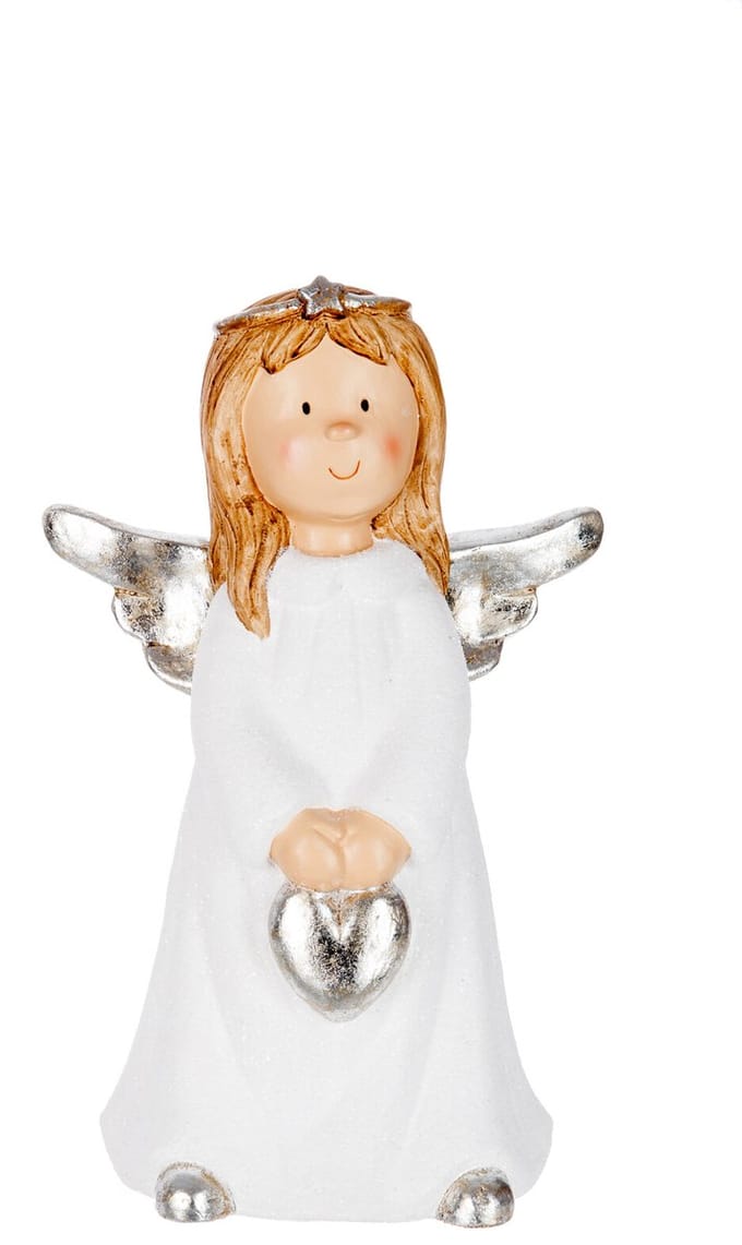 J-Line figuur Kind Engel - polyresin - wit/zilver - medium