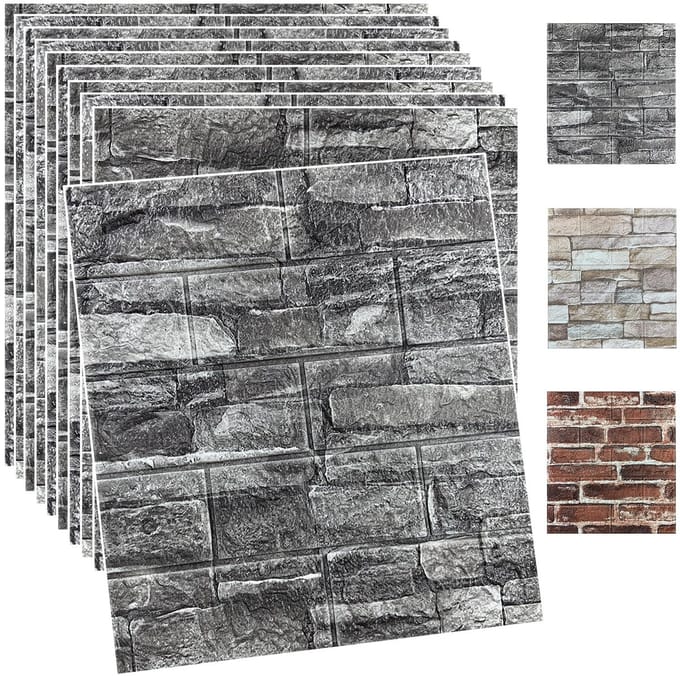3D Wandpaneel - Zelfklevend Schuim Baksteenlook - Zwart - 10 Stuks