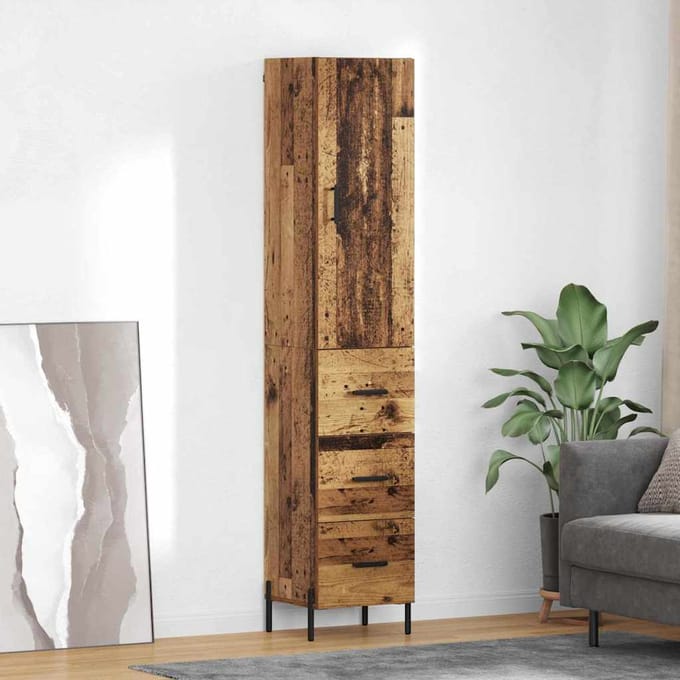 vidaXL - Highboard - Oud - Hout - 34,5 - x - 34 - x - 180 - cm - Bewerkt - hout