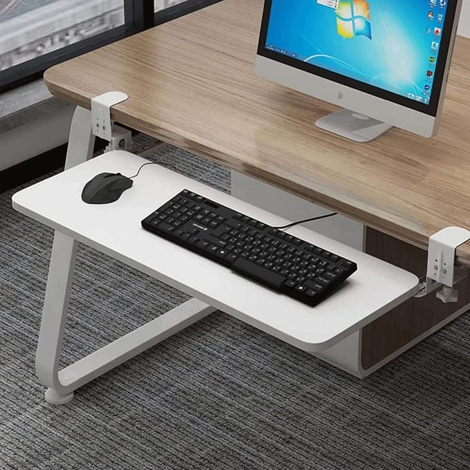 Toetsenbordlade Onder Bureau - Uitschuifbaar Platform - Ergonomisch Werken - Zonder Boren Klemmen - 65 cm Breed - Wit