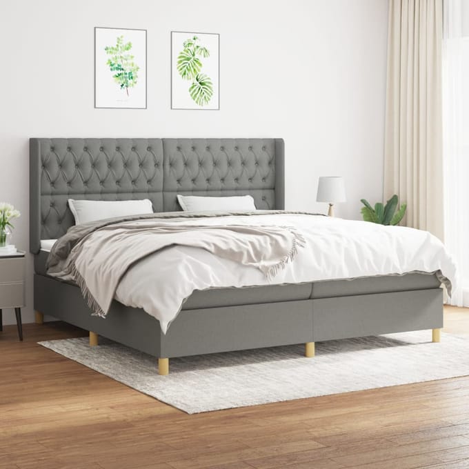 vidaXL - Boxspring - met - matras - stof - donkergrijs - 200x200 - cm