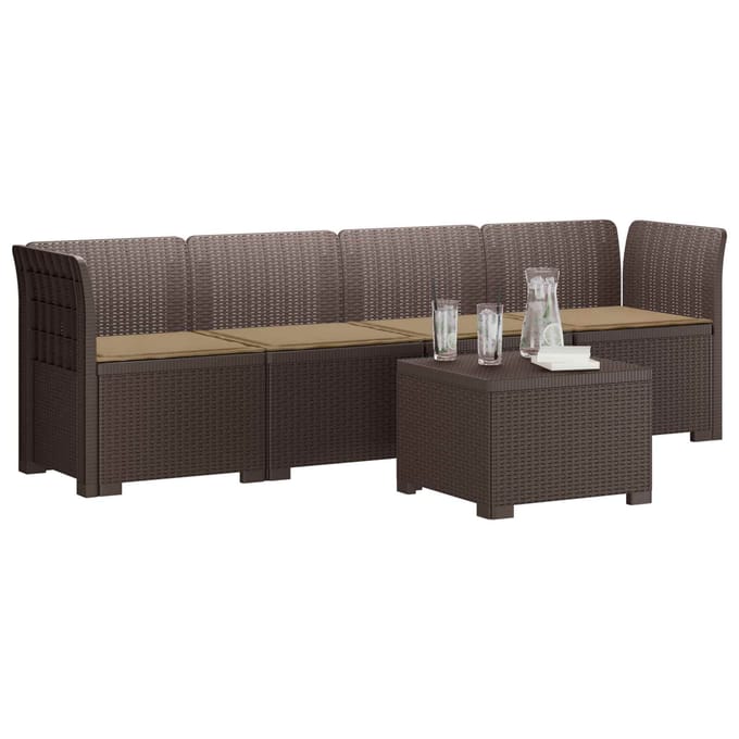 vidaXL - 4-Zits - Tuin - Sofa - met - Kussens - Rieten - Look - PP - Bruin