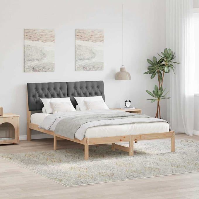 vidaXL - Bedframe - met - Gevoerde - Hoofdbord - Bruin - 135 - x - 190 - cm