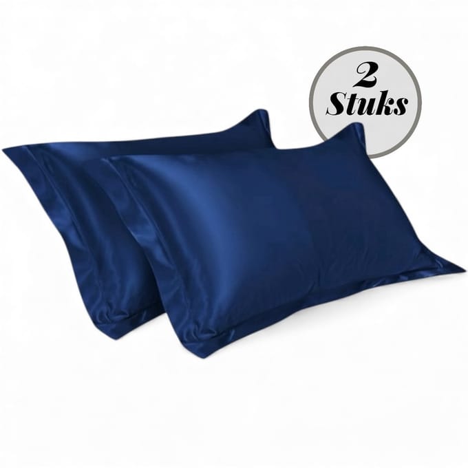 Beauty Silk - Kussenslopen - 60x70 - 2 stuks - Glans Satijn - Navy