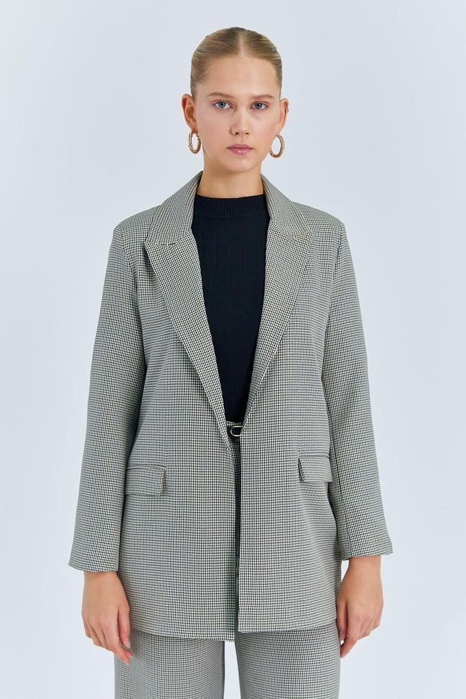 Lange Geruite Crepe Blazer
