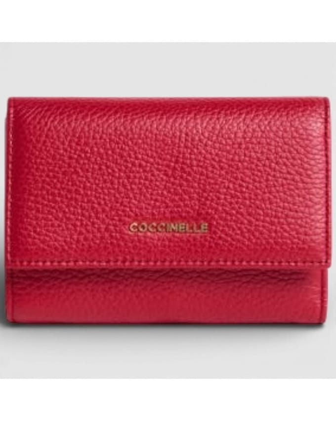COCCINELLE Leren portemonnee Metallic Soft Wallet Grainy Leather Scarlet rood